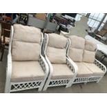 A WHITE PAINTED BAMBOO CONSERVATORY THREE PIECE SUITE