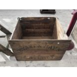A VINTAGE BRYANT AND MAY MATCHES WOODEN BOX 77CM X 64CM X 51CM (DAMAGE TO TOP ON ONE SIDE)
