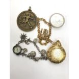 A MODERN QUARTZ POCKET WATCH AND CHAIN, BRACELET, MEDAL AND CANADIAN DOLLAR COIN (4)