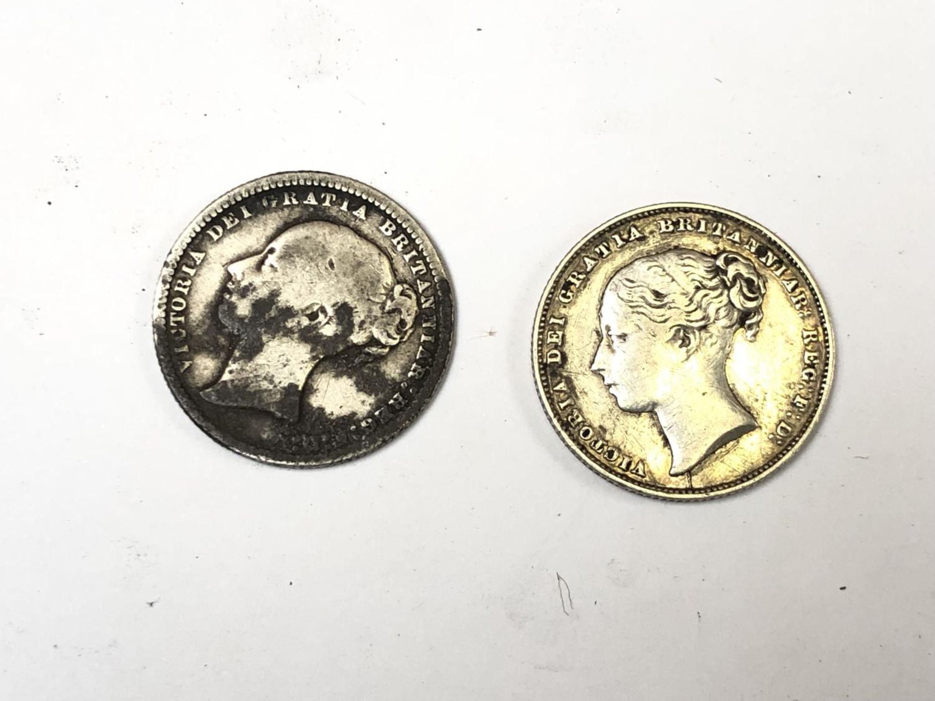 TWO SILVER SHILLING COINS - 1858 AND OTHER - Image 2 of 2