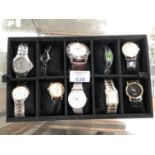 A TRAY OF TEN ASSORTED WATCHES