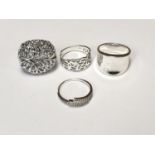 FOUR ASSORTED LADIES SILVER RINGS