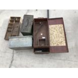 THREE VINTAGE METAL BOXES TO INCLUDE ONE TOOL BOX WITH WOODEN TRAYS, AN AMMUNITION BOX AND A '