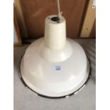 A VINTAGE INDUSTRIAL WHITE ENAMEL CEILING LIGHT SHADE