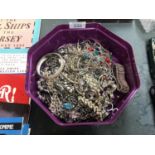 A BOX OF ASSORTED WHITE METAL JEWELLERY (QTY)