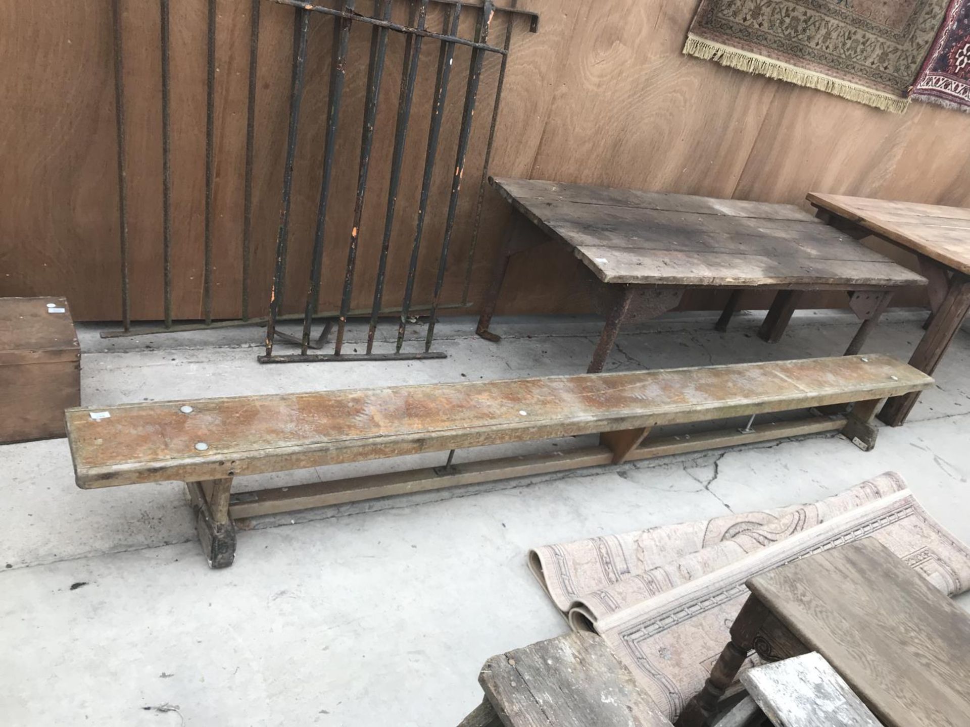 A VINTAGE SCHOOL GYM BENCH 335CM LONG