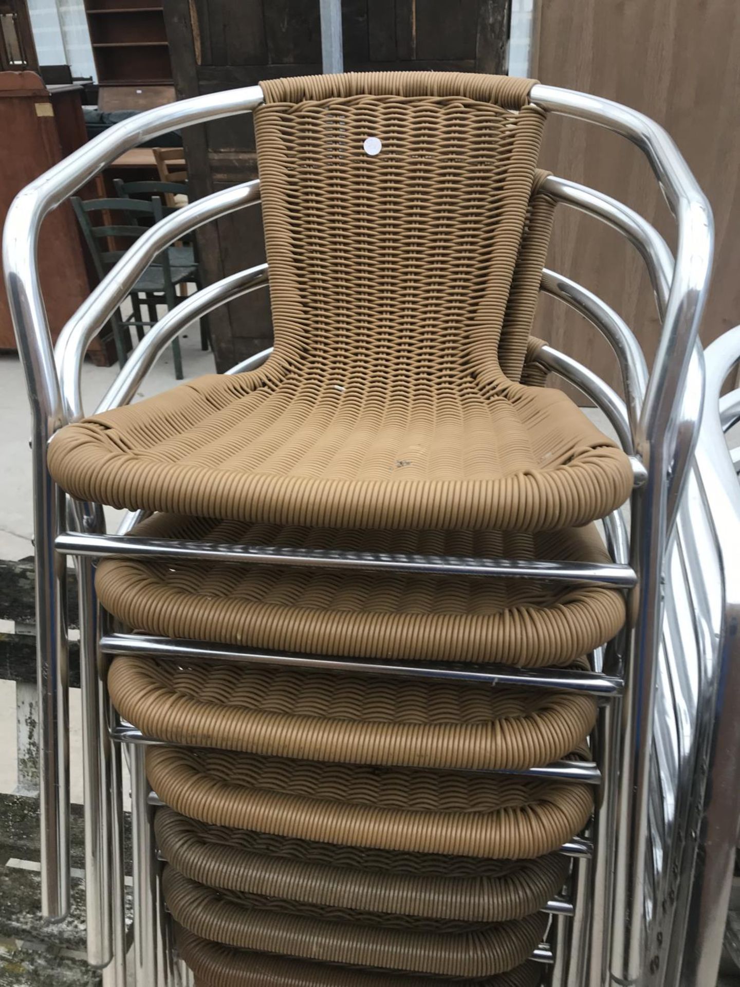 TWENTY TWO CHROME BISTRO CHAIRS SOME WITH WOOD AND SOME WITH WOVEN PLASTIC SEATS - Image 4 of 4