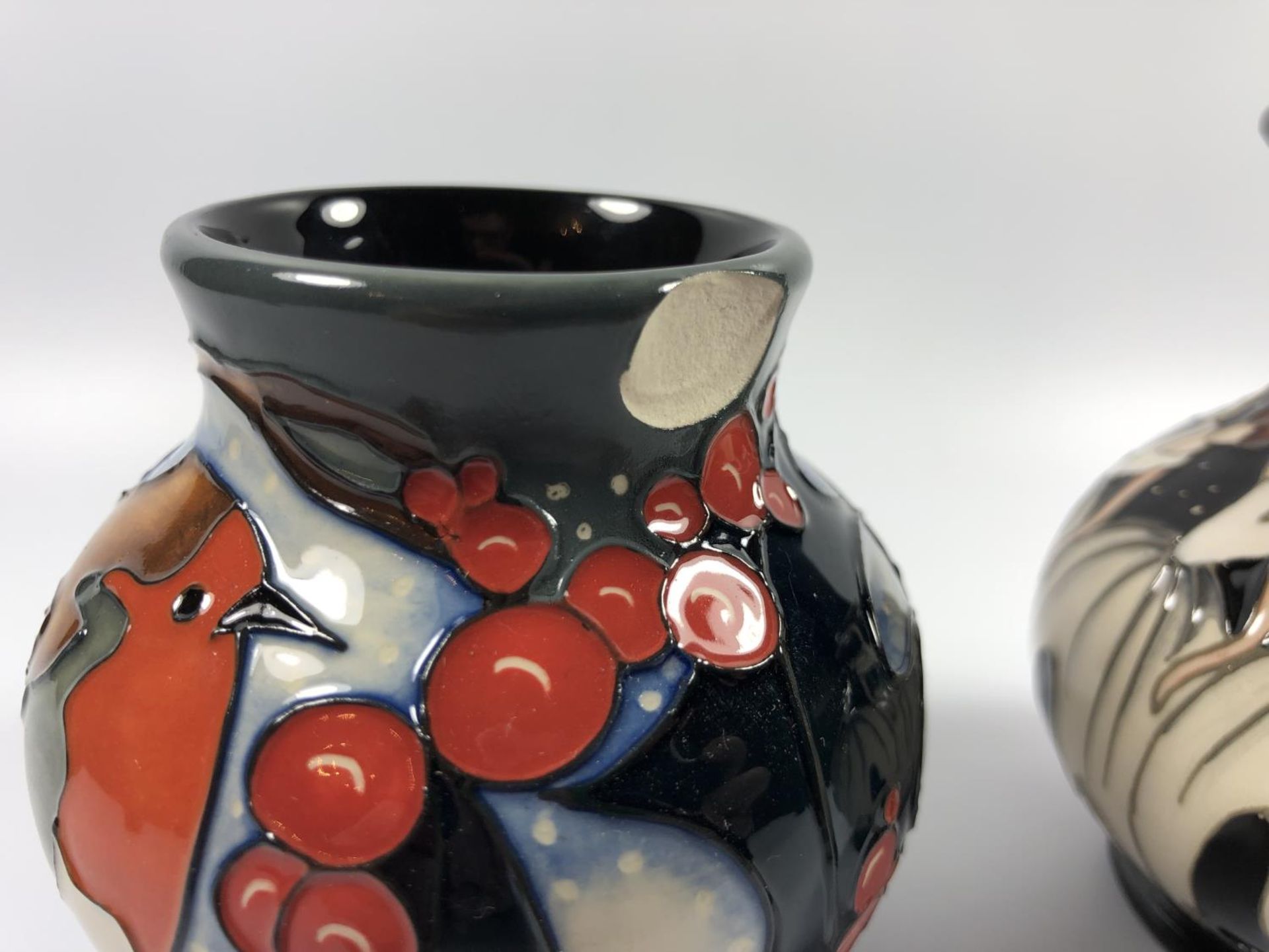 TWO MOORCROFT CHRISTMAS PATTERN VASES - A BRAVE SIR ROBIN AND NINE LADIES DANCING VASE, BOTH WITH - Image 2 of 4