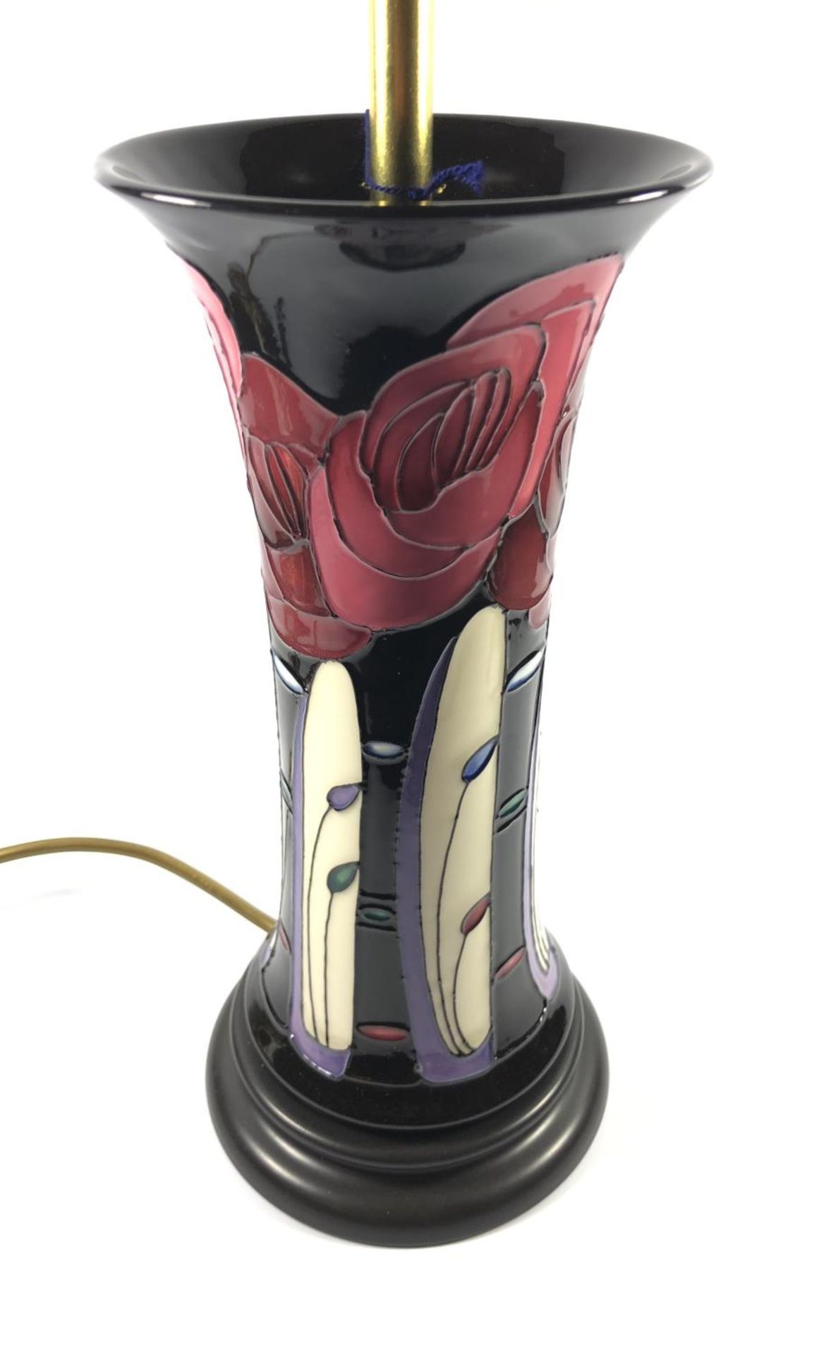 A MOORCROFT POTTERY 'BELLA HOUSTON' PATTERN LAMP BASE, HEIGHT 37.5CM INCLUDING FITTING, UNDERGLAZE