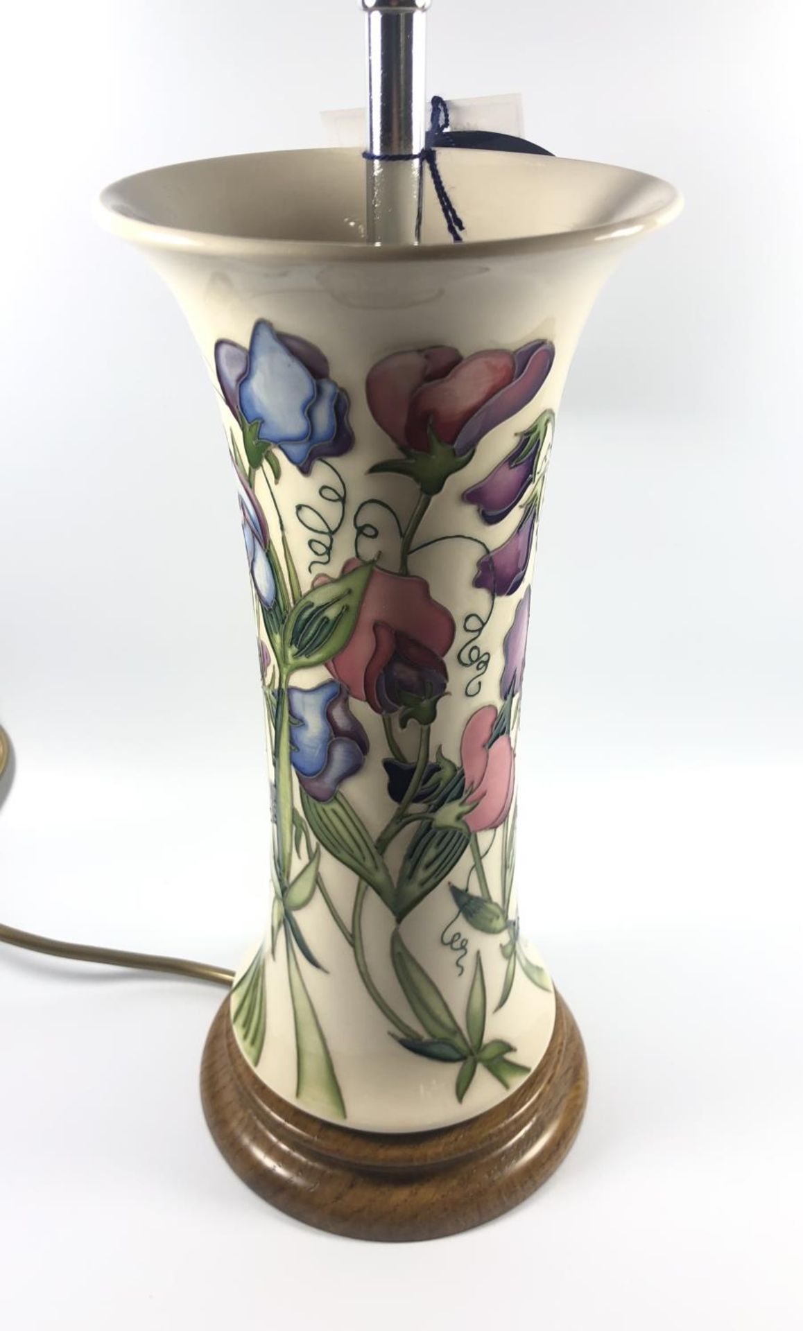 A MOORCROFT POTTERY LAMP BASE IN THE 'SWEETNESS' PATTERN, HEIGHT 38CM INCLUDING FITTING, SMALL