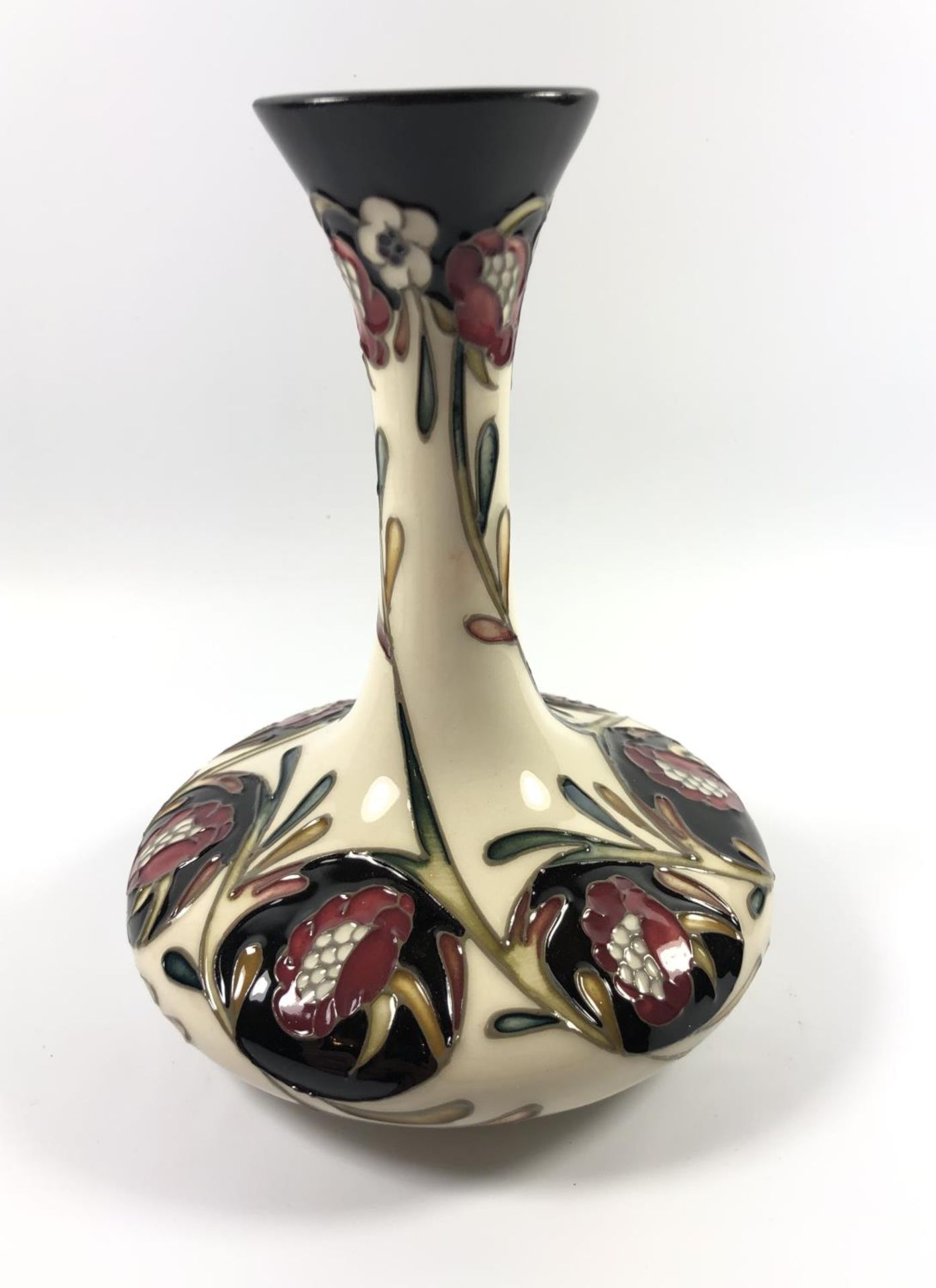 A NUMBERED EDITION MOORCROFT POTTERY 'MEMOIRE' VASE, NUMBER 57, HEIGHT 16CM, UNDERGLAZE CHIP TO RIM