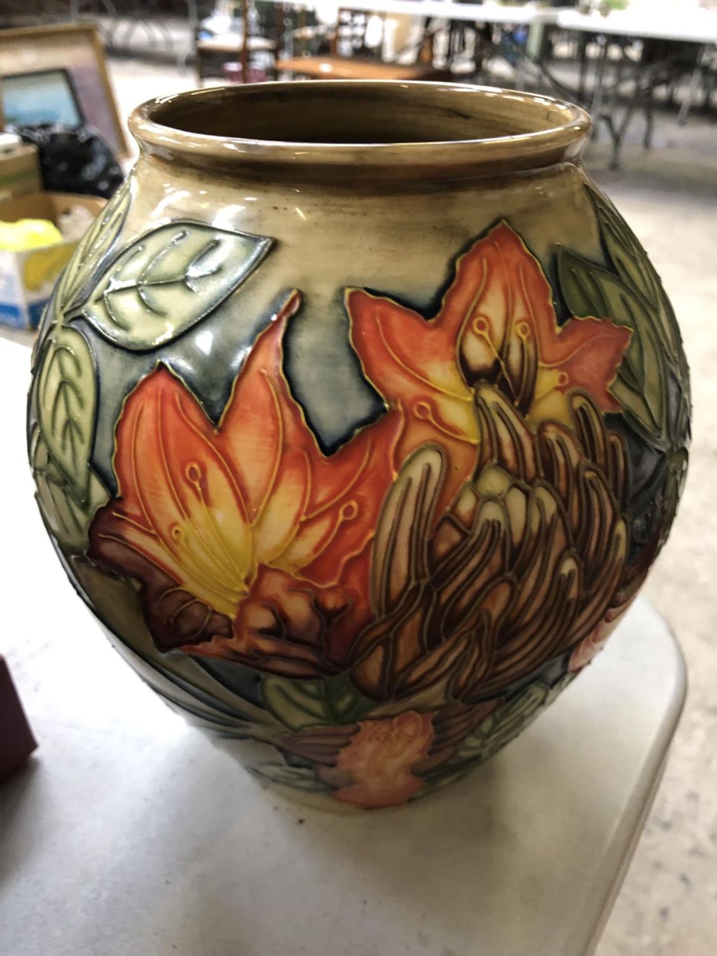 A MOORCROFT POTTERY 'FLAME OF THE FOREST' PATTERN VASE, DATED '97, HEIGHT 21CM - Image 2 of 3