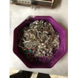 A BOX OF ASSORTED WHITE METAL JEWELLERY (QTY)