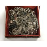 A BOX OF ASSORTED WHITE METAL JEWELLERY (QTY)