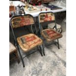 A PAIR OF VINTAGE STYLE METAL FOLD ABLE PEPSI CHAIRS