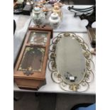 A MODERN 31 DAY WALL CLOCK AND A GILT FRAMED MIRROR (2)