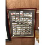 A FRAMED CIGARETTE CARD CAR MONTAGE