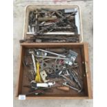 VARIOUS TOOLS TO INCLUDE DRILL BITS, SPANNERS, CLAMPS, SET SQUARE ETC