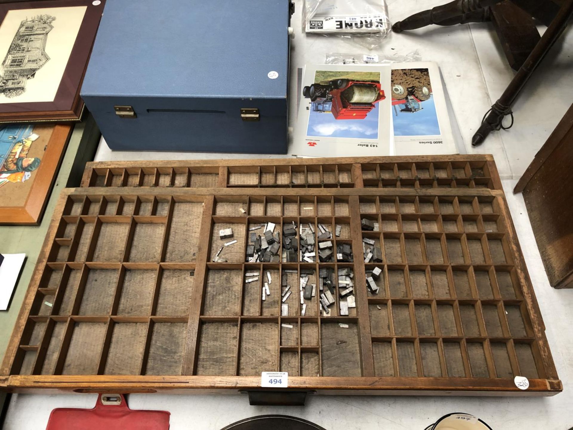 TWO VINTAGE INDUSTRIAL PRINTERS BLOCK TRAYS WITH LETTERS