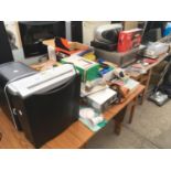 A VERY LARGE QUANTITY OF ELECTRICALS TO INCLUDE A SHREDDER, MINI FRIDGE, BATTERIES, SPEAKERS,