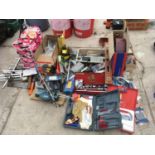 A LARGE QUANTITY OF ITEMS TO INCLUDE VARIOUS TOOLS, SPANNERS, SOLDER IRON, SCREW DRIVERS, BIDFORD