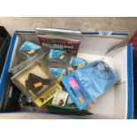 A BOX CONTAINING VARIOUS FISHING TACKLE - POLE SET UPS ETC