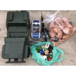 A VINTAGE 'ACTION MAN' JEEP, BAG OF MIXED DOLL PARTS AND BAG OF 'PLAYMOBIL' TOYS ETC (QTY)