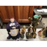 THREE 19TH CENTURY CERAMIC ITEMS - FIGURE OF CARDINAL WOLSLEY ETC