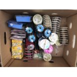 A BOX CONTAINING 100 + VARIOUS SPOOLS OF LINE