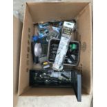 A BOX CONTAINING VARIOUS FISHING TACKLE - WEIGHTS ETC