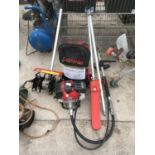 A DECKMAN BACK PACK TWO STROKE MULTI SYSTEM WITH CHAINSAW AND ROTAVATOR ATTACHMENTS IN WORKING ORDER