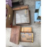 SEVEN VARIOUS WOODEN TACKLE BOXES ONE WITH TYING CONTENTS