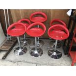 SIX RETRO RED AND CHROME BAR CHAIRS