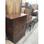 FIVE STAG MINSTREL MAHOGANY ITEMS - A CHEST OF THREE SMALL AND FOUR LONG DRAWERS (TWO DRAWER RUNNERS