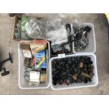 FIVE SMALL BOXES CONTAINING VARIOUS FISHING TACKLE - SWIM FEEDERS, HOOKS, ROD ENDS ETC