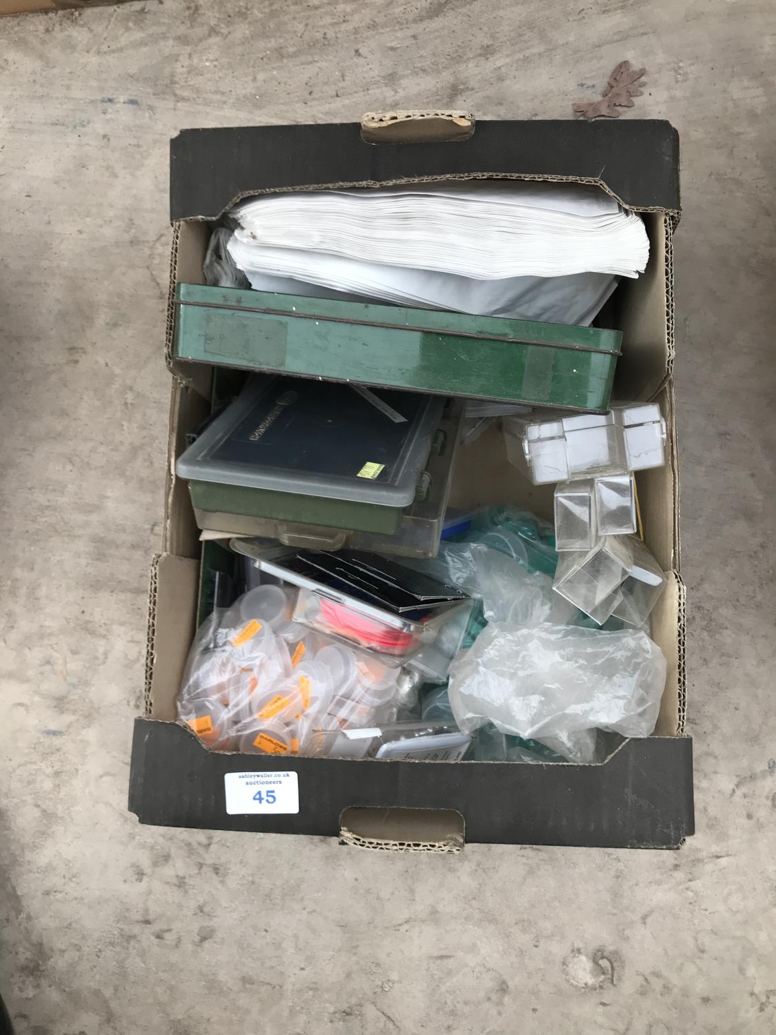 A BOX CONTAINING VARIOUS FISHING TACKLE