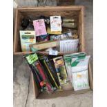 TWO BOXES CONTAINING VARIOUS FISHING TACKLE - SEA LURES, POLE EQUIPMENT ETC
