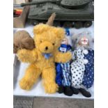 A 'PEDIGREE' SOFT TOY MODEL DOG , FURTHER BEAR AND TWO PUPPETS