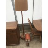 A TEAK STANDARD LAMP AND TABLE LAMP