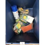 A BOX CONTAINING VARIOUS FISHING TACKLE - BAIT FREEZE, WEIGHTS ETC