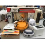 MIXED ELECTRICALS TO INCLUDE A TOASTER, CAR VAC, ICE CREAM MAKER, IMMERSION HEATER, AND AND OIL