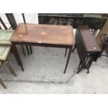 AND INLAID MAHOGANY SIDE TAB;LE AND A SMALL INLAID MAHOGANY DROP LEAF SIDE TABLE