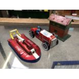 TWO TINPLATE TOY MODELS AND A MODEL HOVER CRAFT (3)