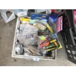 A BOX CONTAINING VARIOUS FISHING TACKLE - POLE EQUIPMENT ETC