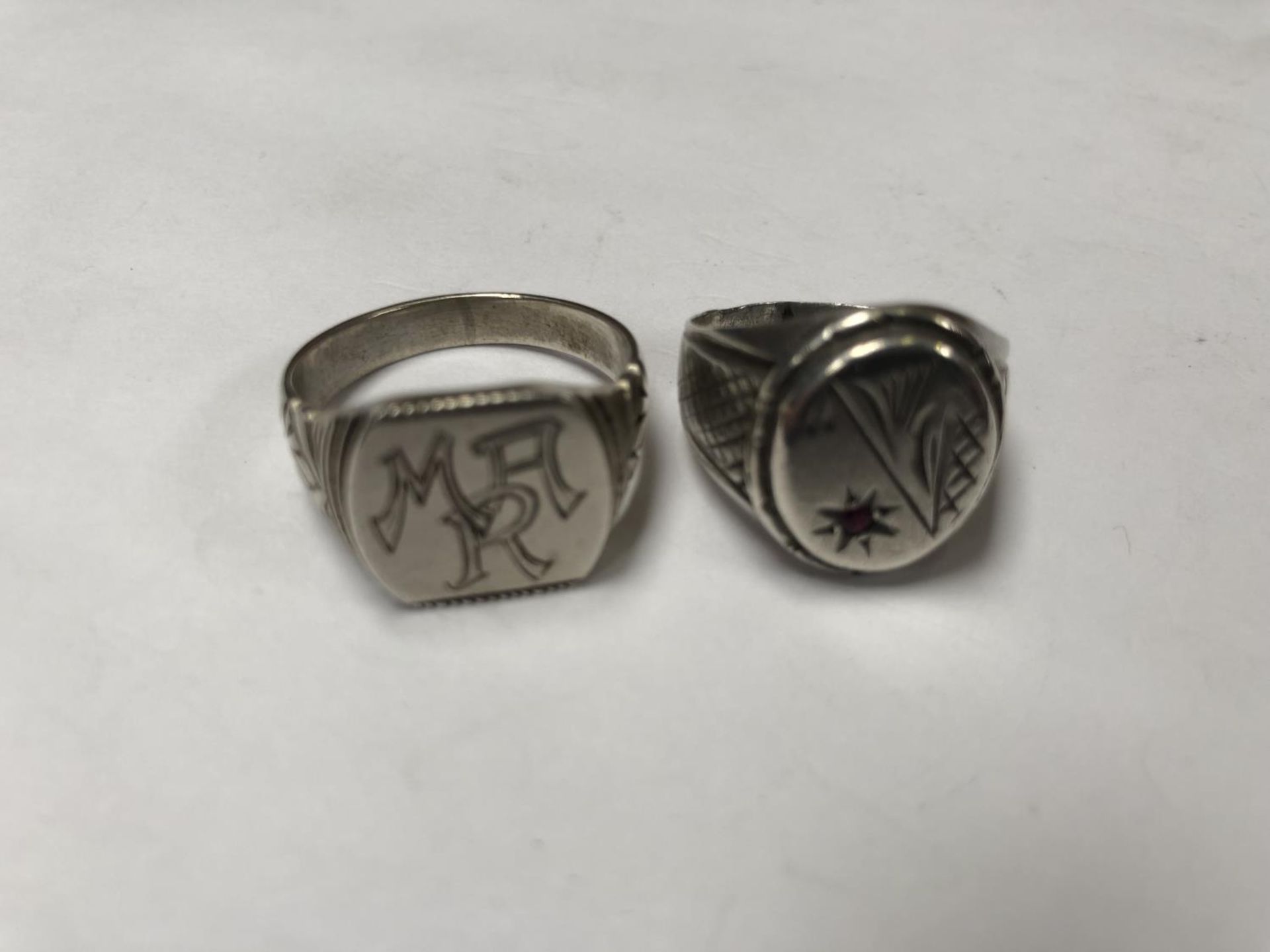 TWO GENTS SILVER RINGS TO INCLUDE MONOGRAMMED EXAMPLE