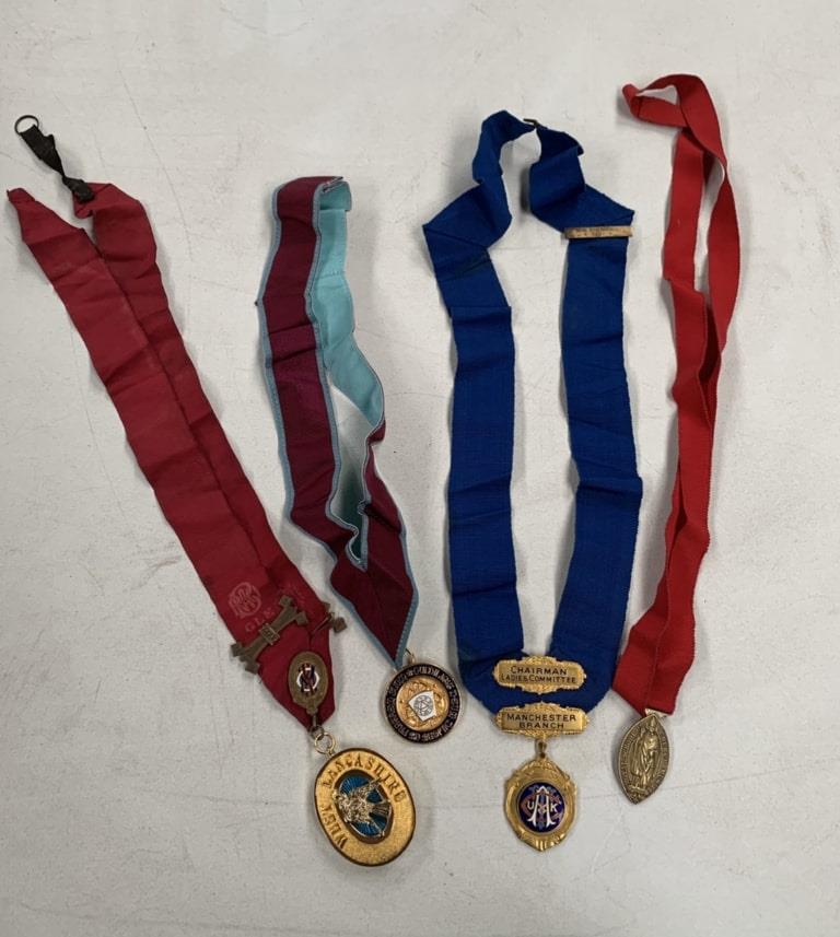 A COLLECTION OF FOUR MASONIC NECK REGALIA/ MEDALS