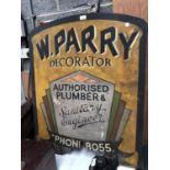 A LARGE WOODEN 'W.PARRY DECORATOR' VINTAGE SIGN