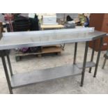 A STAINLESS STEEL TWO SHELF UNIT 165CM X 95CM X 51CM