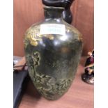 A CHINESE BRONZE VASE WITH GILT BRONZE OVERLAY DESIGN, MARKS TO BASE