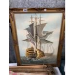 A LARGE MODERN OIL CANVAS PAINTING OF SAILING BOAT